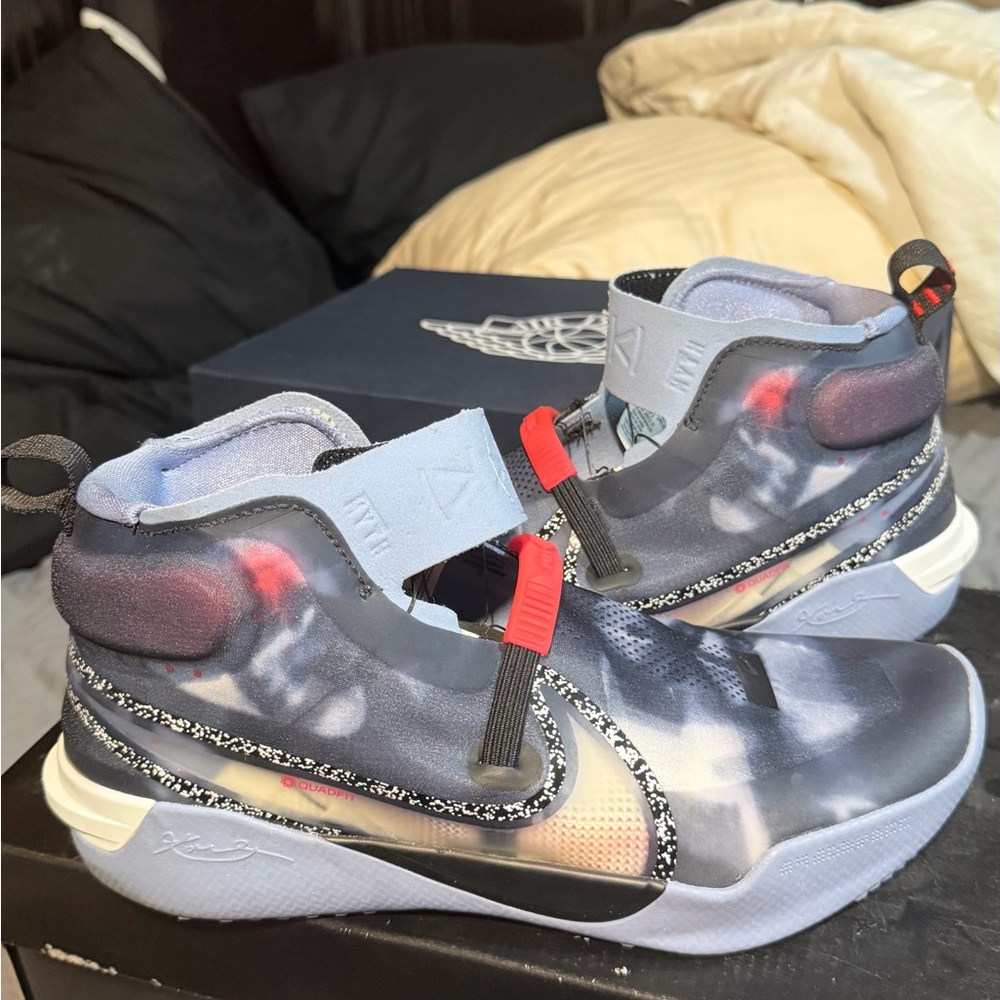 Nike Grey Black Red Mid-Top Basketball Shoes